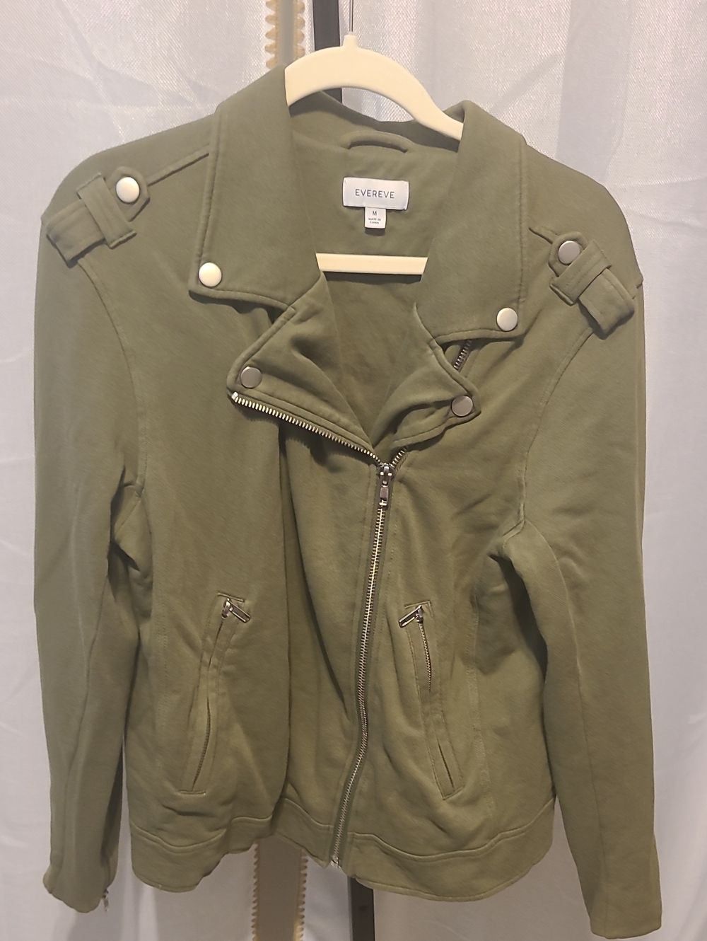 Evereve Women's French Terry Oversized Moto Jacket Size Medium Dusty Olive Green - Picture 2 of 4